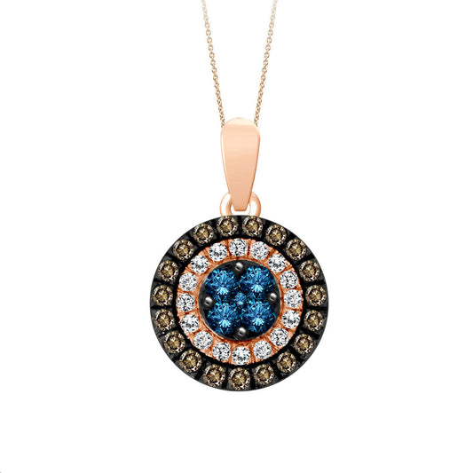 LADIES PENDANT WITH CHAIN 0.60CT ROUND/BLUE SAPPHIRE/DARK BROWN DIAMOND 14K ROSE GOLD