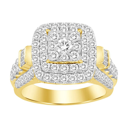 LADIES RING 2.00CT ROUND/BAGUETTE DIAMOND 10K YELLOW GOLD