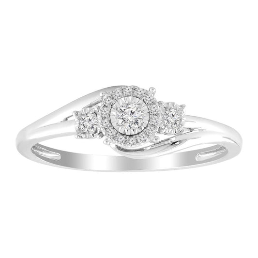 Ladies 0.15Ct Round Diamond Sterling Silver Ladies Ring White Cluster Halo Engagement Promise Ring For Her