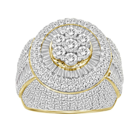 MEN'S RING 5.00CT ROUND/BAGUETTE DIAMOND 10K YELLOW GOLD