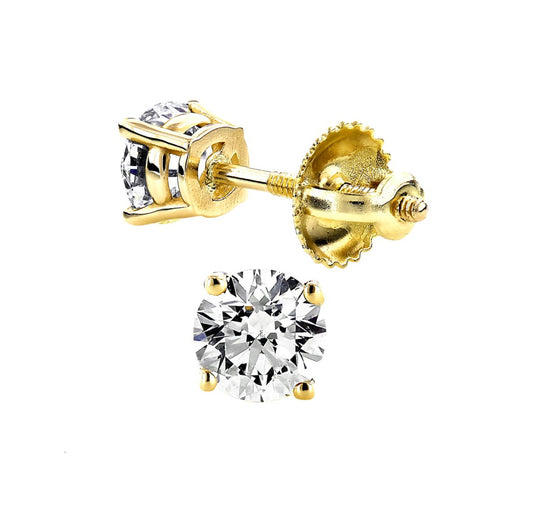 LADIES SOLITAIRE CROWN SETTING EARRINGS 1.50CT ROUND DIAMOND 14K YELLOW GOLD