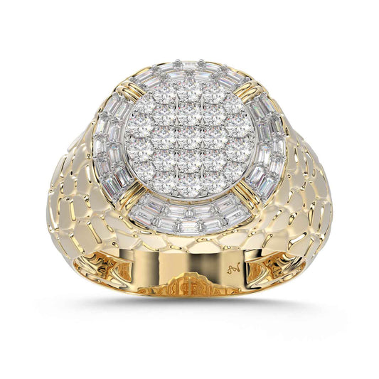 MEN'S RING 1.00CT ROUND/BAGUETTE DIAMOND 10K YELLOW GOLD