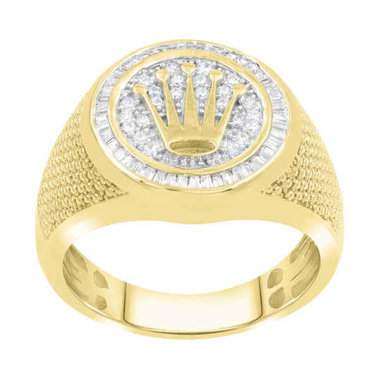 MEN'S RING 0.50CT ROUND/BAGUETTE DIAMOND 10K YELLOW GOLD