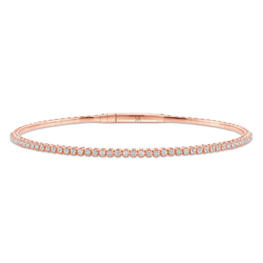 LADIES HALF FLEXIBLE BANGLE 1.00CT ROUND DIAMOND 14K ROSE GOLD