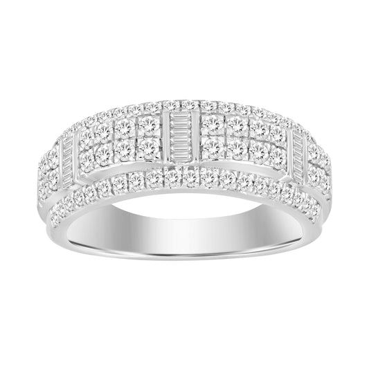 MEN'S BAND 1.00CT ROUND/BAGUETTE DIAMOND 14K WHITE GOLD