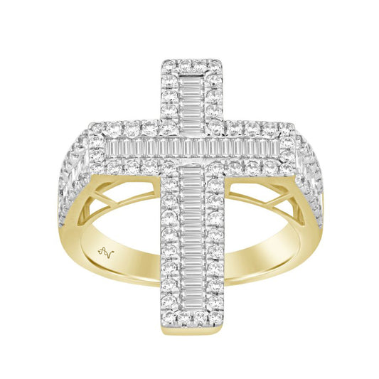 MEN'S RING 1.65CT ROUND/BAGUETTE DIAMOND 10K YELLOW GOLD