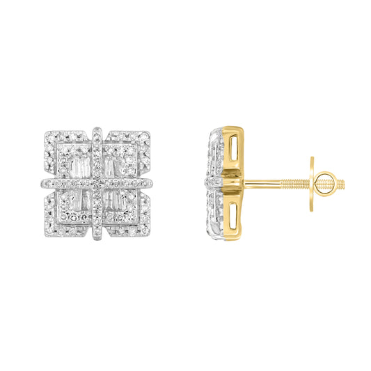 LADIES EARRINGS 0.50CT ROUND/BAGUETTE DIAMOND 10K WHITE GOLD