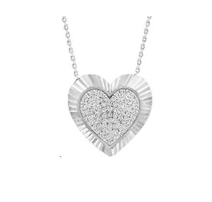 LADIES PENDANT WITH CABLE CHAIN 0.20CT ROUND DIAMOND 10K WHITE GOLD