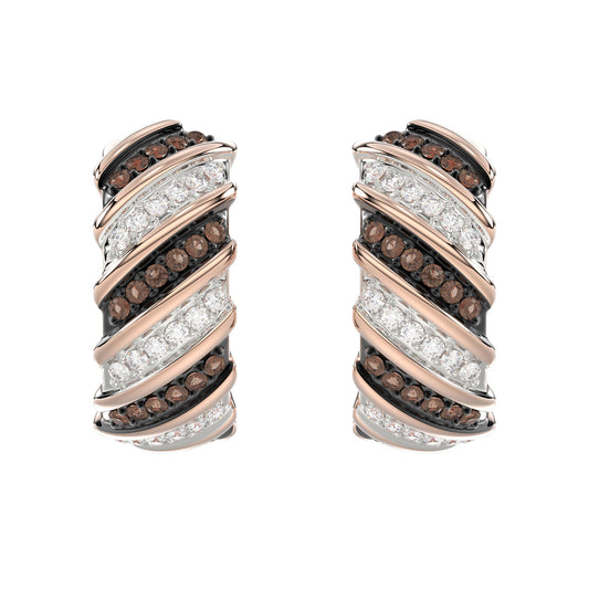 LADIES HOOPS EARRINGS 0.50CT ROUND/DARK BROWN DIAMOND 14K ROSE GOLD