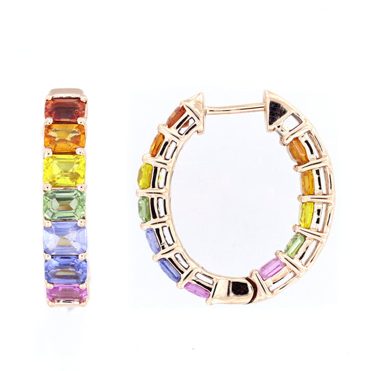 LADIES HOOPS EARRINGS 6.00CT EMERALD DIAMOND 14K ROSE GOLD (COLOUR STONE MIX-6.00CT)