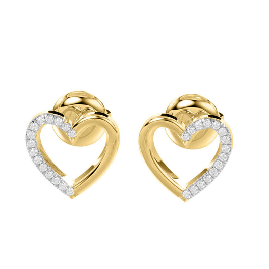 Ladies Heart Fashion Earrings 0.10Ct Round Diamond 10K Yellow Gold