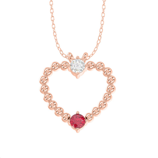 LADIES PENDANT WITH CHAIN 0.15CT ROUND/RUBY DIAMOND 14K ROSE GOLD (RUBY ROUND DIAOND- 0.10CT)