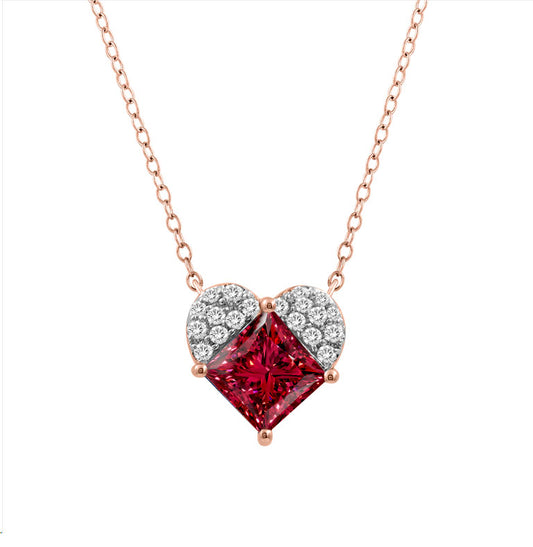 LADIES PENDANT WITH CHAIN 1.13CT ROUND/RUBY DIAMOND 14K ROSE GOLD (CENTER STONE RUBY PRINCESS -1CT) PC