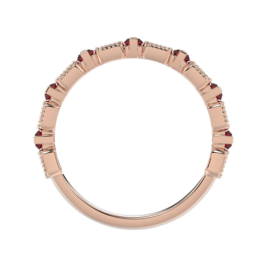 LADIES BAND 1.30CT ROUND/BAGUETTE RUBY DIAMOND 14K ROSE GOLD