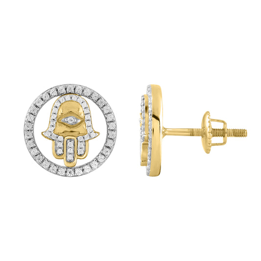 LADIES EARRINGS 0.25CT ROUND DIAMOND 14K YELLOW GOLD