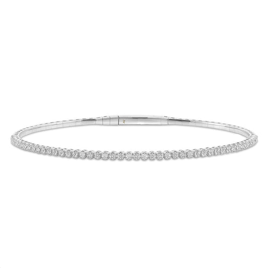 LADIES HALF FLEXIBLE BANGLE 1.00CT ROUND/RUBY DIAMOND 14K WHITE GOLD