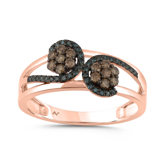 LADIES RING 0.40CT BLUE/DARK BROWN DIAMOND 14K ROSE GOLD