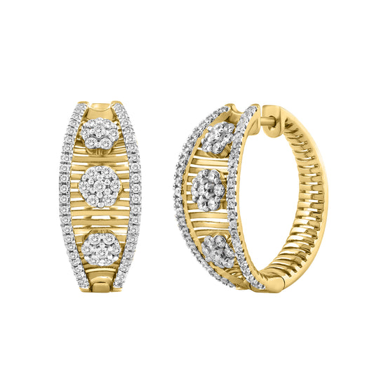 LADIES HOOPS EARRING 0.50CT ROUND DIAMOND 14K YELLOW GOLD