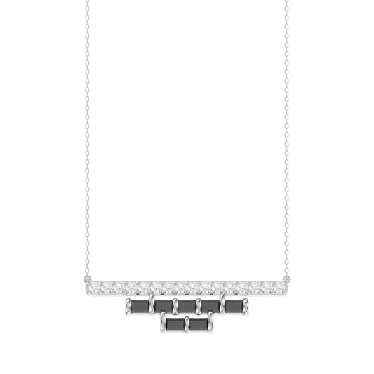 LADIES NECKLACE 0.50CT ROUND/BLACK/BAGUETTE DIAMOND 14K WHITE GOLD