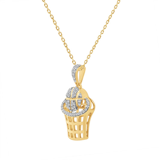 LADIES PENDANT WITH CHAIN 0.16CT ROUND DIAMOND 10K YELLOW GOLD