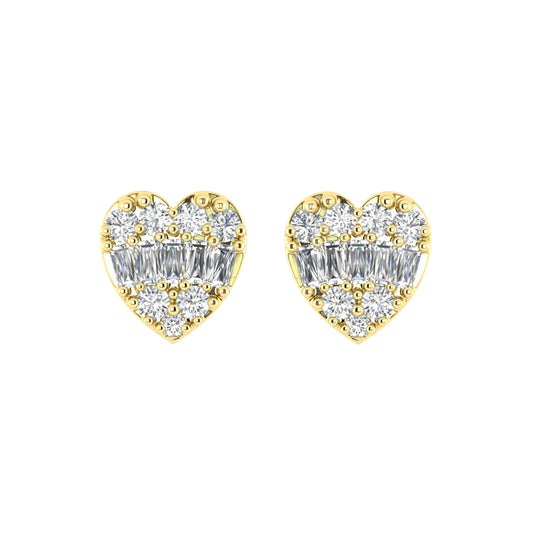 LADIES EARRINGS 0.25CT ROUND/BAGUETTE DIAMOND 14K YELLOW GOLD