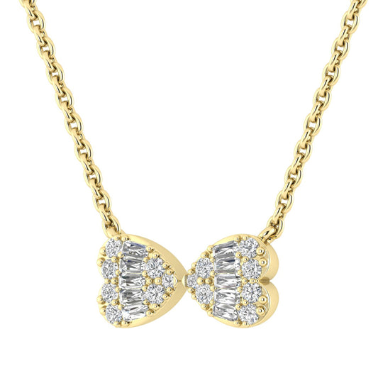 LADIES PENDANT WITH CHAIN 0.25CT ROUND/BAGUETTE DIAMOND 14K YELLOW GOLD