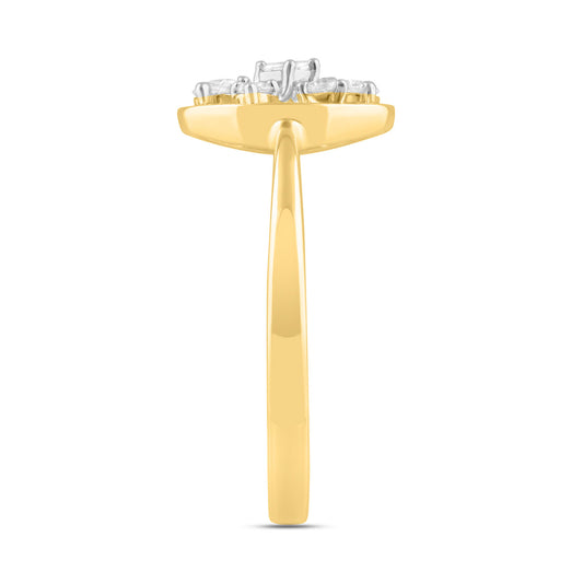 LADIES RING 0.20CT ROUND/BAGUETTE DIAMOND 10K YELLOW GOLD