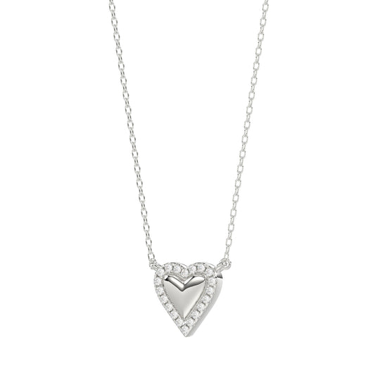 Round Diamond Heart Necklace, 0.10Ct Sterling Silver Love Necklace, Minimal Heart Charm Pendant For Your Loved One, Girlfriend Gift