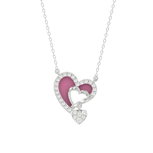 10K WHITE GOLD LADIES PENDANT INCLUDES WITH CHAIN 0.20CT ROUND DIAMOND & PINK ENAMEL, INCLUDES CHAIN
