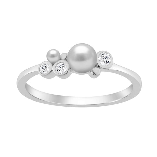 Sterling Silver 0.10Ct Round Diamond & White Pearl Cluster Ring Elegant Ladies Fashion & Engagement Ring