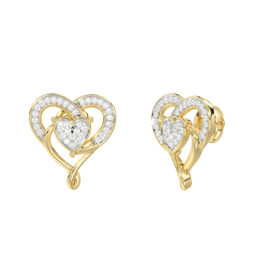 10K YELLOW GOLD DOUBLE HEART DIAMOND EARRINGS 0.15CT ROUND DIAMOND LADIES JEWELRY