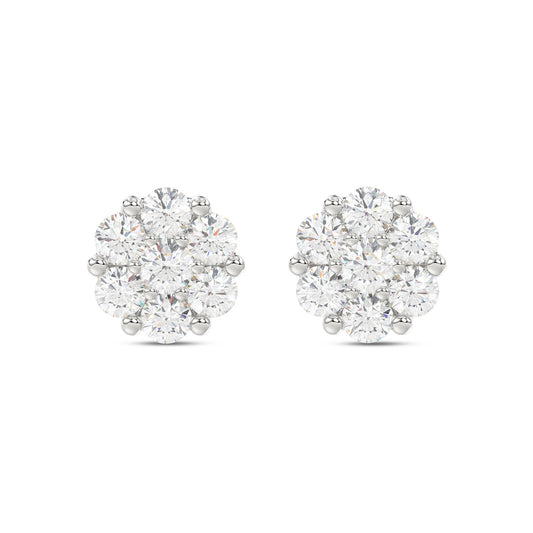 LADIES FLOWER EARRINGS 0.15CT ROUND DIAMOND 10K WHITE GOLD