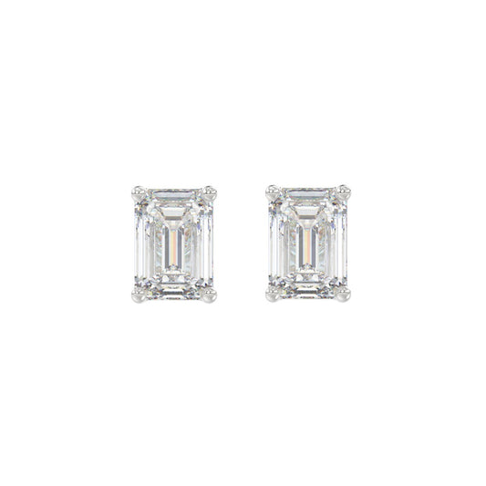 14K WHITE GOLD 2CT EMERALD DIAMOND LADIES SOLITAIRE EARRINGS