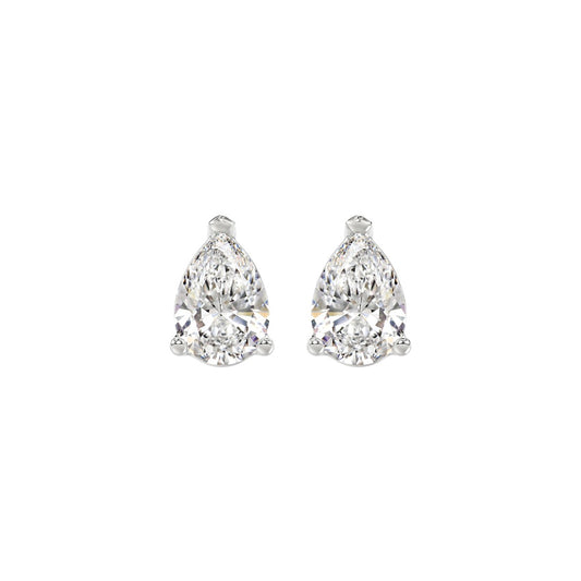 LADIES SOLITAIRE EARRINGS 2CT PEAR DIAMOND 14K WHITE GOLD