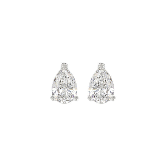 LADIES SOLITAIRE EARRINGS 1 1/2CT PEAR DIAMOND 14K WHITE GOLD