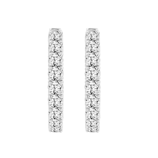 LADIES HOOP EARRINGS 11CT ROUND DIAMOND 14K WHITE GOLD