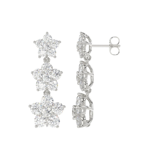 14K WHITE GOLD 3CT ROUND DIAMOND LADIES LINEAR EARRINGS