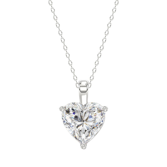 LADIES SOLITAIRE PENDANT WITH CHAIN 3CT HEART DIAMOND 14K WHITE GOLD