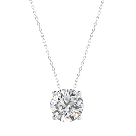 LADIES SOLITAIRE PENDANT WITH UNDER-PASS CHAIN 2.00CT ROUND DIAMOND 14K WHITE GOLD