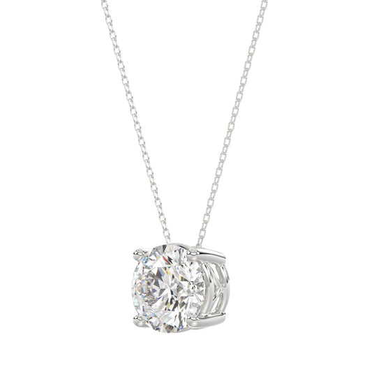 LADIES SOLITAIRE PENDANT WITH UNDER-PASS CHAIN 2.00CT ROUND DIAMOND 14K WHITE GOLD