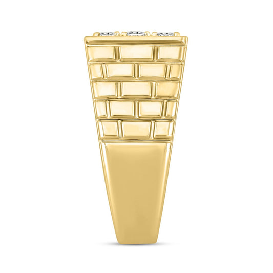 MENS RING 1 1/2CT ROUND DIAMOND 14K YELLOW GOLD