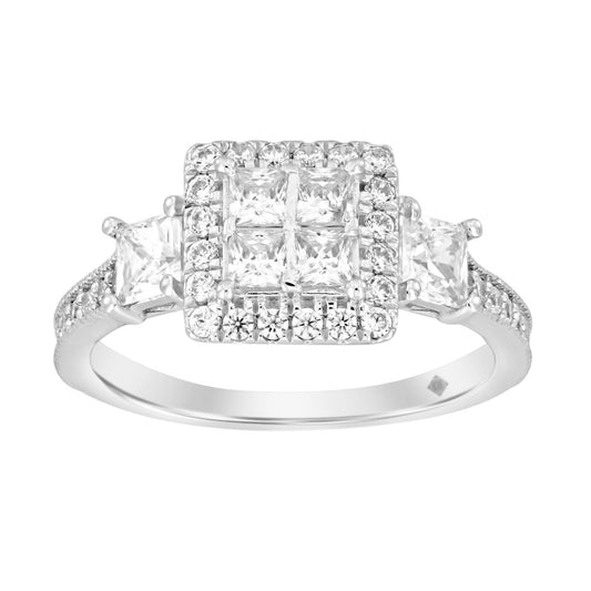 14K WHITE GOLD 1 1/4CT ROUND/PRINCESS DIAMOND LADIES RING