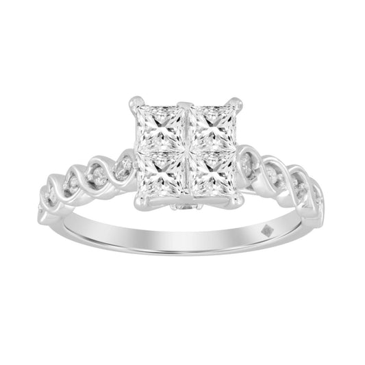 14K WHITE GOLD 1CT ROUND/PRINCESS DIAMOND LADIES RING