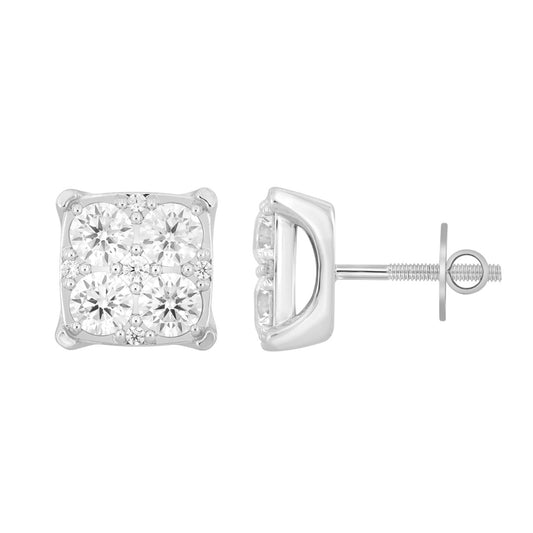 14K WHITE GOLD 3CT ROUND DIAMOND MEN'S EARRINGS