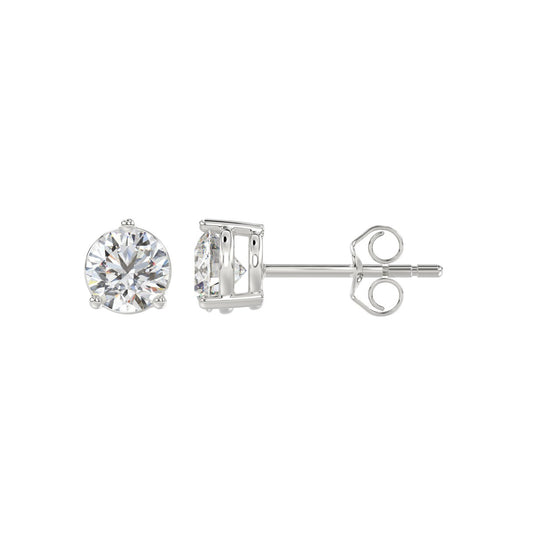 LADIES SOLITAIRE EARRINGS 1 1/2CT ROUND DIAMOND 14K WHITE GOLD