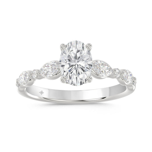 14K White Gold Oval Diamond Ring 1 1/2Ct With Round & Marquise Side Diamonds 1.00Ct Center Stone Oval Diamond For Women Fine Jewelry Gift For Her (Color F-G Clarity Vs1/Vs2)