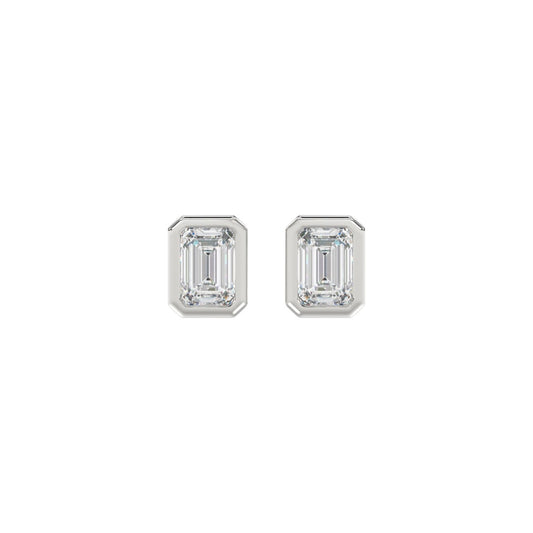 LADIES SOLITAIRE EARRINGS 1CT EMERALD DIAMOND 14K WHITE GOLD