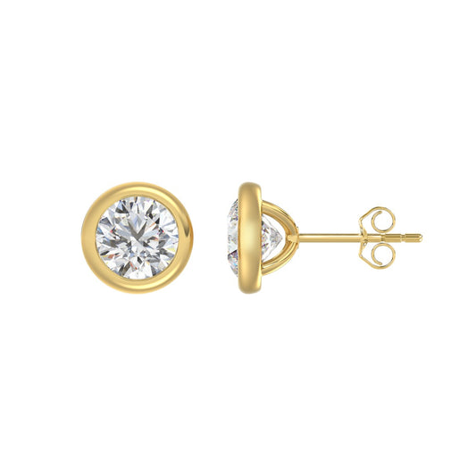 LADIES SOLITAIRE EARRINGS 3CT ROUND DIAMOND 14K YELLOW GOLD