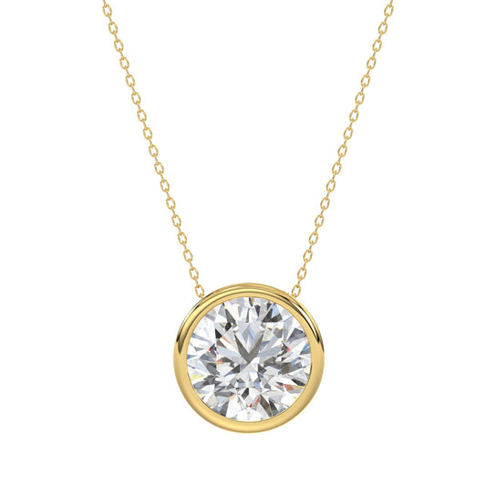 LADIES SOLITAIRE PENDANT 3CT ROUND DIAMOND 14K YELLOW GOLD