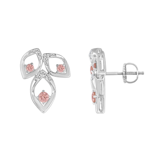 ETERNAL BLUSH COLLECTION LADIES EARRINGS 1/2CT ROUND DIAMOND 14K WHITE GOLD (CENTER STONE PINK ROUND DIAMOND 1/3CT)